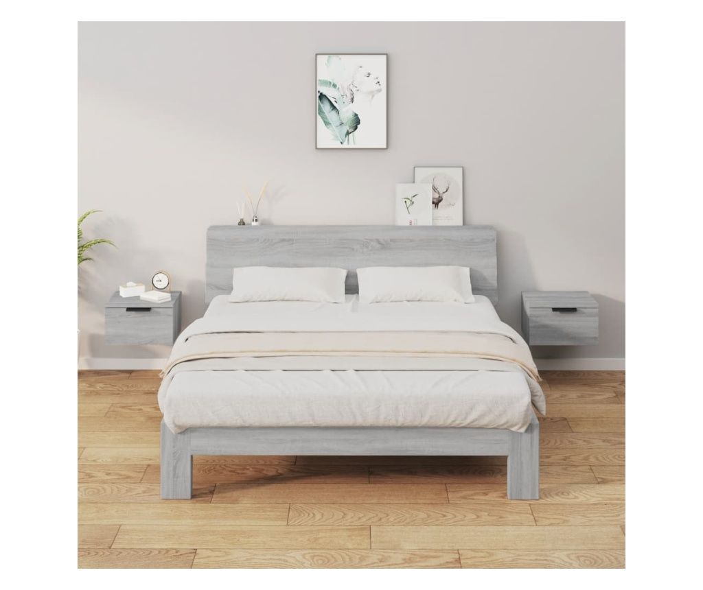 Wall-mounted Nightstand, 2 pcs, Sonoma Grey, 34x30x20 cm