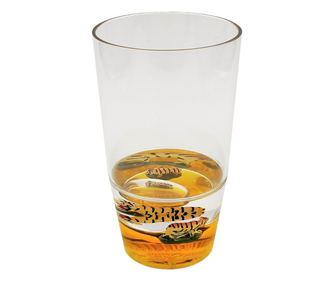 Pahar cu figurine plutitoare, portocaliu, model cu tigri, 250ml