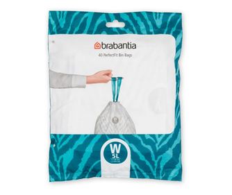 Торба за кош Brabantia PerfectFit NewIcon N 1005489, Размер W, 5 л, 40 бр, Бял