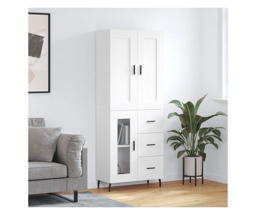 Magas, fehr szekrny, 69,5x34x180 cm, laminlt fa