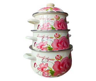 Set 3 oale emailate, Longfei Group, 1.8l/3.3l/4l, Trandafiri roz