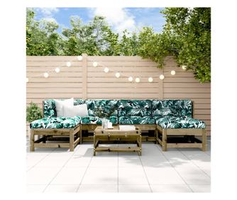 Set vrtnega pohištva s blazinami, 7 kosov, obdelan bor