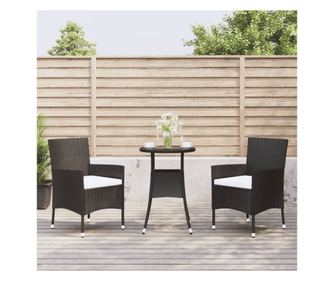 Vrtni bistro set s jastucima, 3 dijela, crna, poliratan
