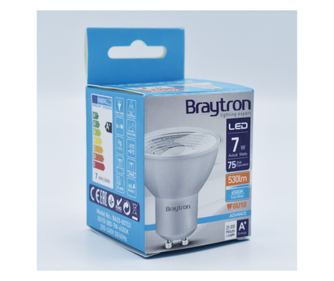Bec LED 7W(70W) Braytron, GU10, 530 lm, lumina rece (6500 K), clasa energetica F