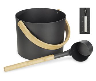 Set 3 accesorii sauna Navaris, galeata, lada si clepsidra, 24x19 cm, usor de utilizat, 58372.01
