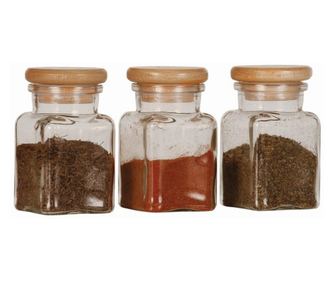 Set 3 cutii condimente 150 ml cu capac lemn