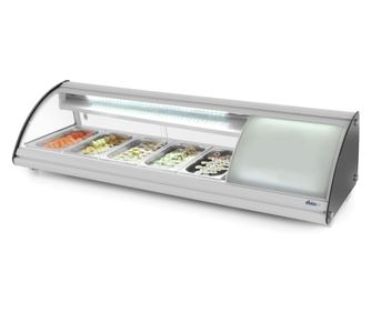 Rashladna vitrina za sushi, 63 l, za 5 GN 1/3 posuda, 0-6°C, 160 W, klizna staklena vrata, nehrđajući čelik