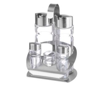 Комплект за подправки Oliviera, 5 части, Hendi, стойка от неръждаема стомана, стъклени контейнери