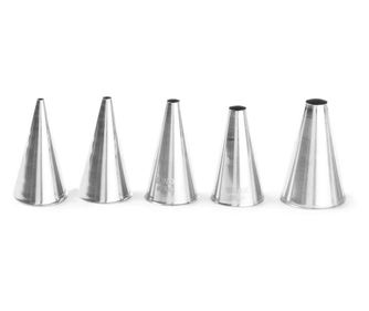 Set od 5 nastavaka/vrhova za ukrašavanje torti, Hendi, nehrđajući čelik, glatki vrhovi, promjeri vrhova za ukrašavanje 2-4-6-8-1