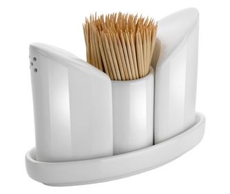 Porculanski set za začine, Hendi, 4 komada: sol, papar, držači za čačkalice i podložna ploča