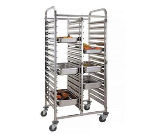 Voziček za odlaganje pladnjev s kolesi, dvojna kapaciteta 2 x 15 GN 1/1 pladnjev (530x325 mm), Hendi, kompakten, nerjaveče jeklo