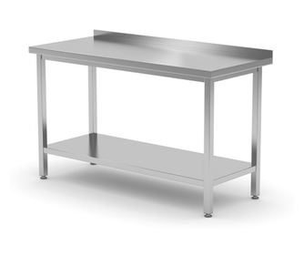 Delovna miza iz nerjavečega jekla, stenska, s polico, 1200x700x850(v) mm