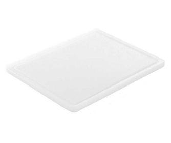Biała deska do krojenia, 26,5x32,5x(H)1,2 cm - GN1/2, z rowkiem odpływowym, polietylen HDPE 500, zgodna z HACCP, Hendi