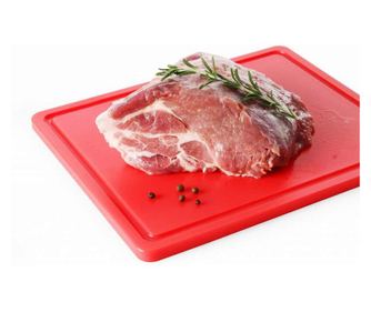 Czerwona deska do krojenia, 26,5x32,5x(H)1,2 cm - GN1/2, z rowkiem na soki, polietylen HDPE 500, zgodna z HACCP, Hendi