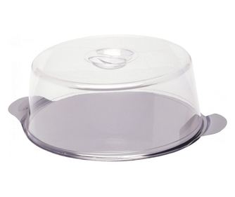 Stalak za tortu s prozirnim plastičnim poklopcem, Hendi, okrugla tacna od nehrđajućeg čelika s ručkama, promjer 300 mm x 110 mm