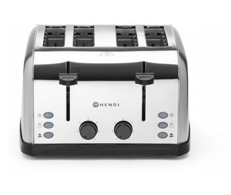 4 szeletes kenyérpirító, rozsdamentes acél, 240V/1500W, 295x335x(H)180mm