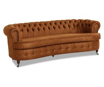 Извито канапе Chesterfield Deluxe, триместно, винтидж коняк,230x80x86cm