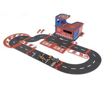 Комплект за строителство Модулен гараж с писта и 2 състезателни коли, Croc toys