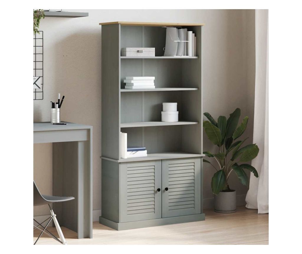 Bibliotecă „VIGO”, gri, 85x35x170 cm, lemn masiv de pin