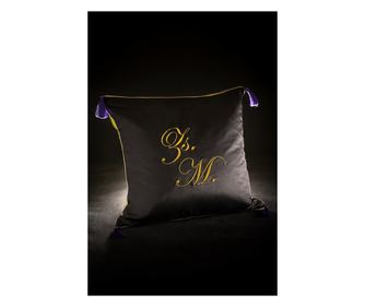 Párna, Cushion embroidered with golden thread, Fekete, 50x20x50cm