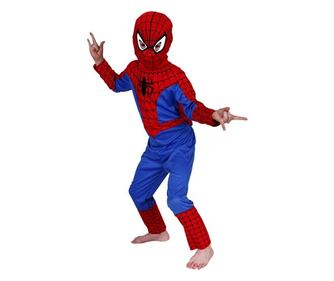 Set costum clasic Spiderman si doua lansatoare cu discuri si ventuze din burete pentru baiat 110 - 120 cm