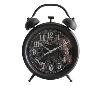 Stolni sat s ukrasnim mehanizmom, Vintage Industrial, 40x30 cm – Mat crna