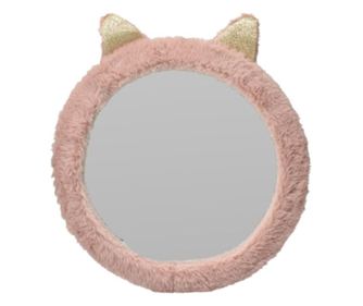 Dekoratív tükör, gyerekszobába, cicás minta, 31 cm, rózsaszín
