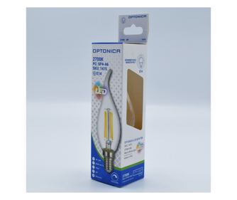 Bec led flacara Vintage filament 4W (27W), E14, C35T, 400lm, dimabil, lumina calda (2700K), clar, Optonica