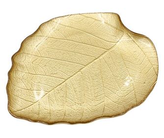 Stakleni tanjur s dizajnom lista – Ø28 cm | Elegantni zlatni dekor