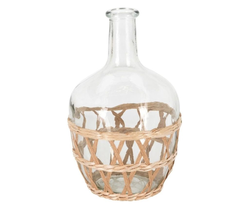 Διακοσμητικό βάζο από διαφανές γυαλί με υφαντό καλάθι | 15 x 24 εκ.