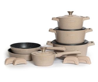 Sada mramorovaných hrnců a pánví 14 kusů Royaly Line RL OS1014 Beige
