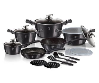 Set oale si tigai marmorate cu capace, ustensile, antiaderente, 18 piese Berlinger Haus Carbon Pro BH 6887
