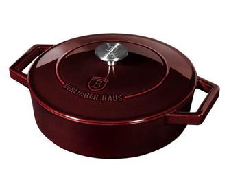 Cratita fonta emailata 2.5 L, 26 cm, cu capac, potrivita pe plita sau in cuptor, Burgundy Berlinger Haus BH 6498