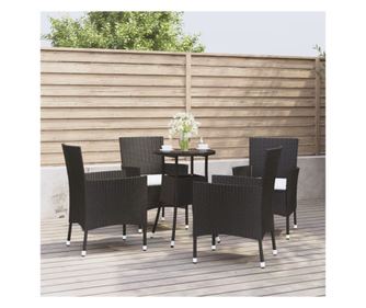 5 rszes fekete polyrattan kerti tkezgarnitra prnkkal