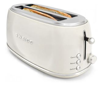 Retro Sweiss kenyérpirító, 2 szelet, 6 teljesítményfokozat, automatikus kikapcsolás, leolvasztás/törlés/újramelegítés funkció, m