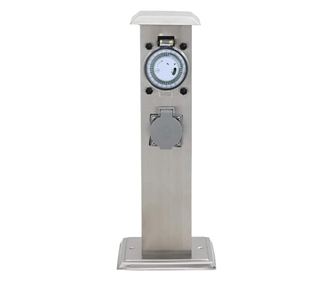 Stâlp priză pentru grădină oțel inoxidabil cu temporizator