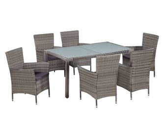 Set mobilier de exterior cu perne, 7 piese, gri, poliratan