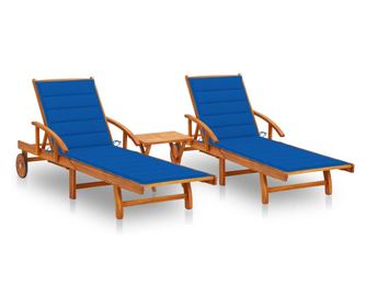 Ležaljke s stolom i jastucima, 2 kom., masivno drvo akacije