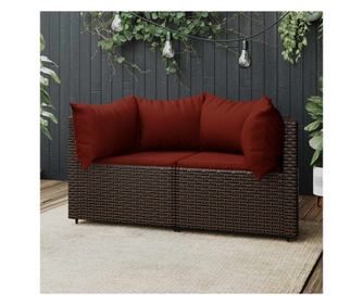 Градински ъглови дивани с възглавници, 2 бр., кафяви, полиратан