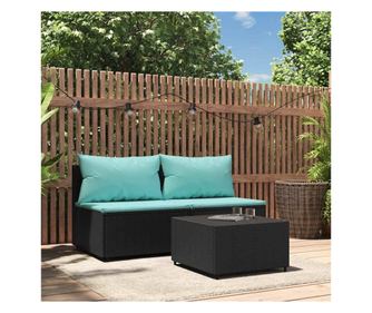 3 rszes fekete polyrattan kerti btor szett prnkkal