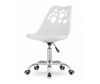 Forgó irodai szék, 360°-ban elforgatható, PP, krómozott fémváz, állítható magasságú, ülőhely Eco-bőr párnával, fehér, 50x57x81,6