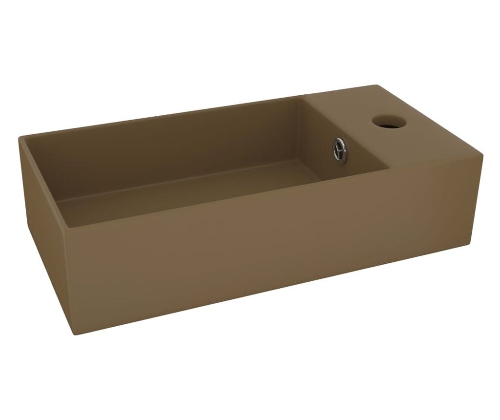 vidaXL Chiuvetă de baie cu preaplin, crem mat, ceramică