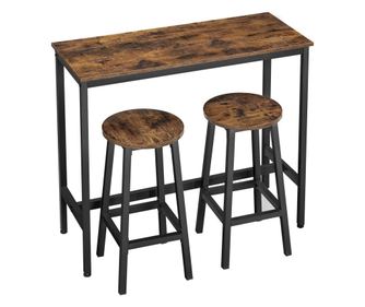 Stół barowy/do salonu/kuchni + 2 stołki, Mercaton, drewno i stal, rustykalny brąz, 100x40x90 cm