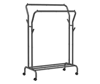 Mobil ruhatartó kerekekkel, Mercaton, cipőtartó polccal, acél, fekete, max 100 kg, 103.5x52.5x155 cm