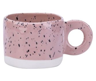 Keramična skodelica, roza z bleščicami, okrogel ročaj, 275 ml, glazirana sodobna zasnova, CUP29