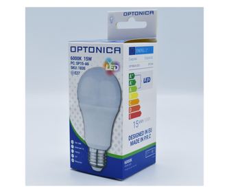 Bec LED 15W (90W), E27, A60, 1320 lm, lumina rece (6000K), opal, Optonica