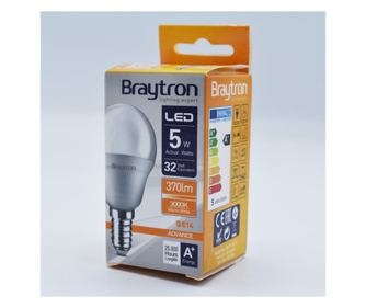 Bec led sferic 5W (32W), E14, P45, 370lm, lumina calda (3000K), opal, Braytron