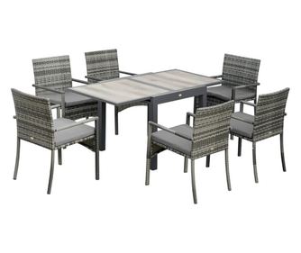 Carolina kerti/terasz bútor szett, szürke és barna, szintetikus rattan, 1 bővíthető asztal, 6 szék