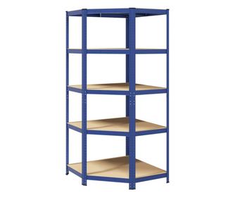 vidaXL Raft de colț cu 5 niveluri, albastru, oțel și lemn prelucrat