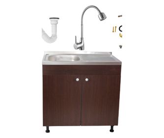 Set Masca Chiuveta Wenghe  80 cm X 50 cm X 80 cm, Chiuveta inox, Baterie lebada flexibila si Sifon scurgere